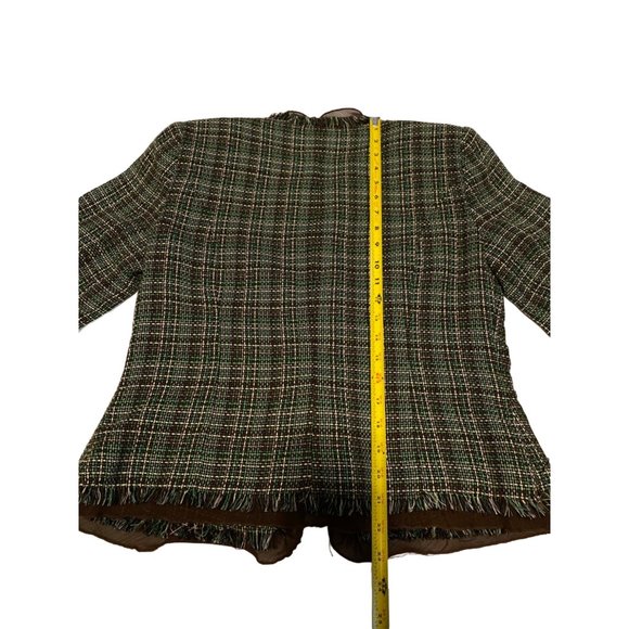 Julie Mitchell Jacket Womens Size 8 Urban Collection Green Brown Tie Raw EdgeLin - Picture 13 of 14